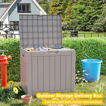 Vixzen 30 Gallon Deck Boxes Outdoor Waterproof, Lockable Storage Box for Patio Cushions Storage Furniture, Garden Tools, Pool Supplies, Weatherproof and UV Resistant (Grey, 30 Gallon)