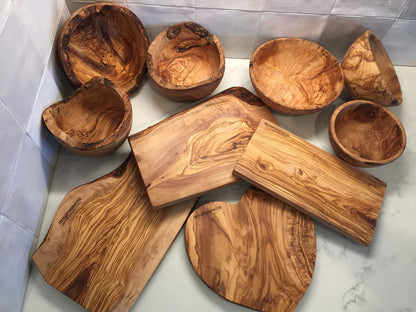ORCHARD HARDWOODS 7" Artisan Olive Wood Serving Bowl/Mini Bowl Farmhouse Décor Serveware for Fruit, Snacks, Salad, Dips, Keys, Potpourri. In Sm 6", Med 7", Lg 8", XL 11", XXL 12". (Medium 7 inch)