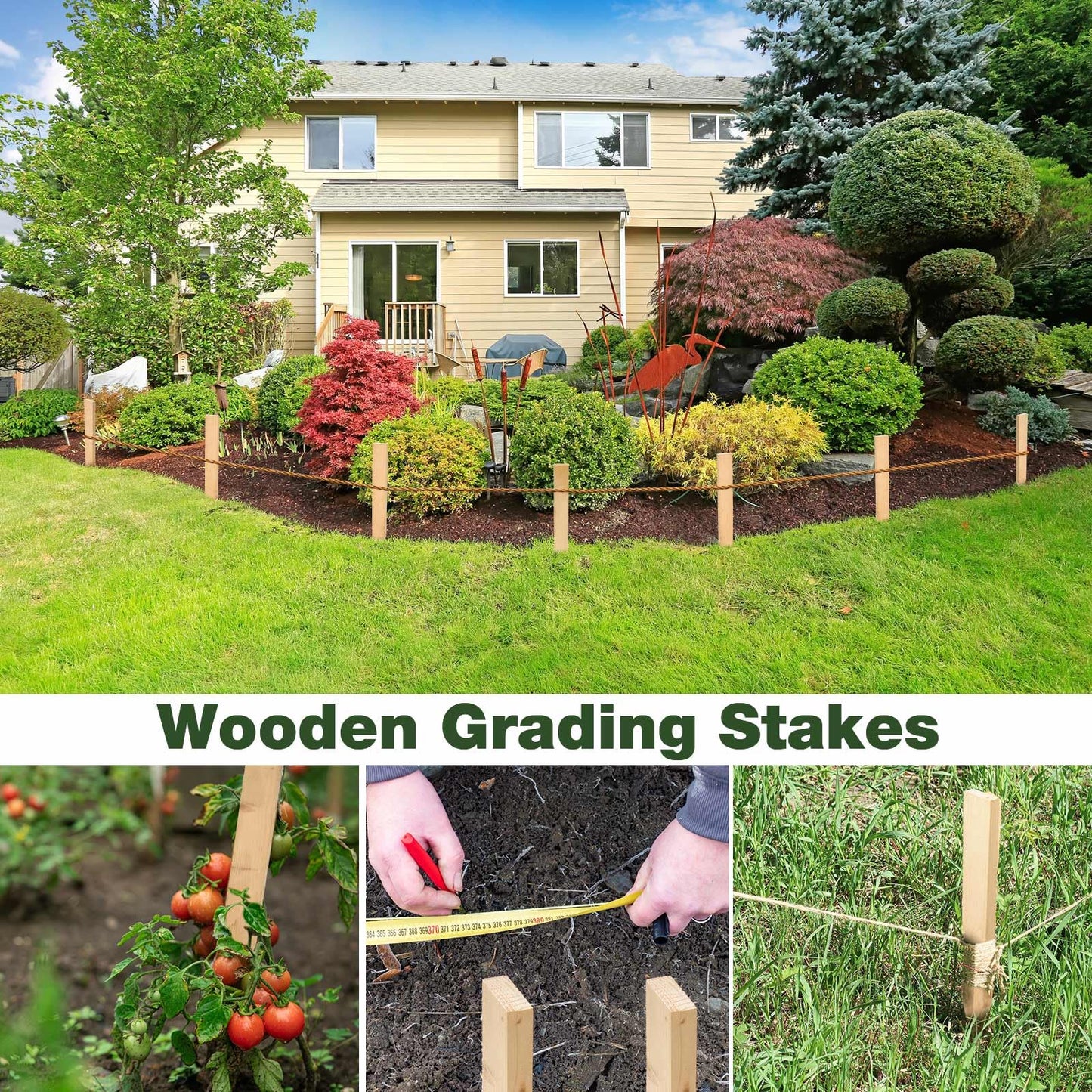 Colingmill 72 Pieces Wooden Garden Stakes Bulk 12 Inch Grade and Survey Stakes Wooden Garden and Sign Posts for Plant Support Silt Yard Fence Farm Survey Boundaries Baselines