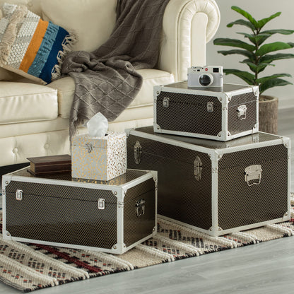 Vintiquewise Faux Leather Storage Trunk Set of 3