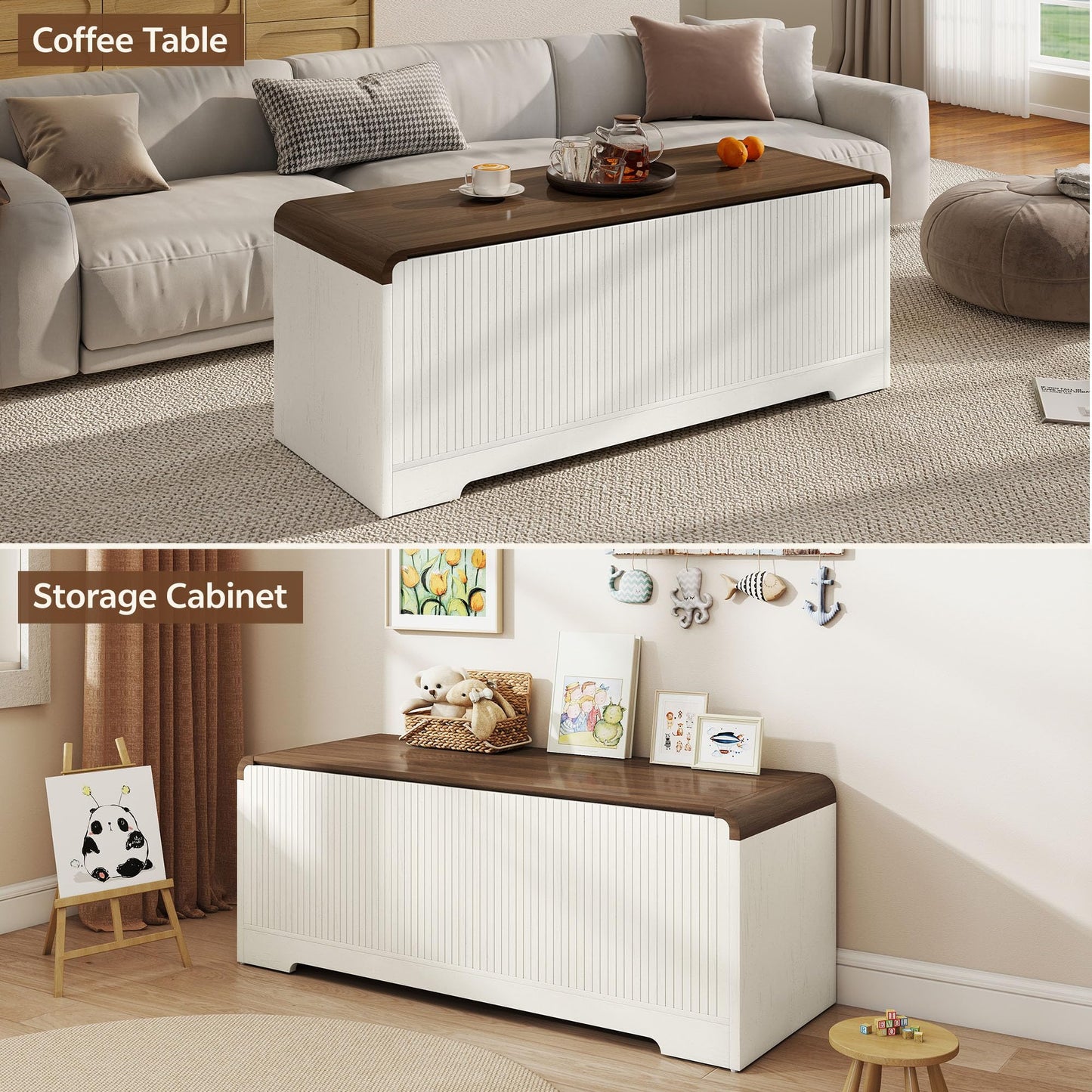Homiflex Storage Chest, 47.2" Large Entryway Bench with Storage, Wooden Storage Chest for Bedroom w/Lift Top, Modern Blanket Chest with 2 Safety Hinges for Entryway Living Room Hallway, Off White