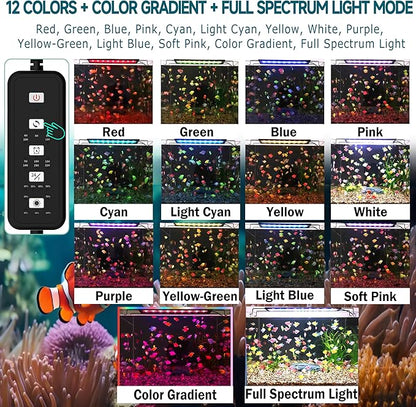 24/7 Mode LED Aquarium Light for 30-36 Inch Plant & Fish Tank, IP68 Full Spectrum Light, Sunrise-Daylight-Moonlight, White Red Green Blue Pink LEDs with Extendable Brackets for Freshwater