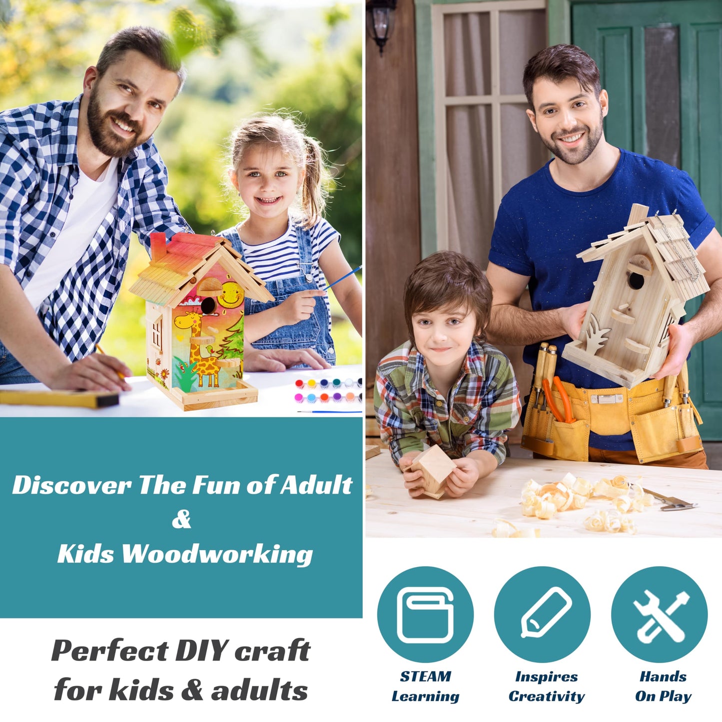 Rioychan DIY Birdhouse Building Kit for Adults, Wooden Bird Houses to Paint for Kids, Outdoor Woodworking Kits Adult Crafts for Outside(Wood, 6.5in)
