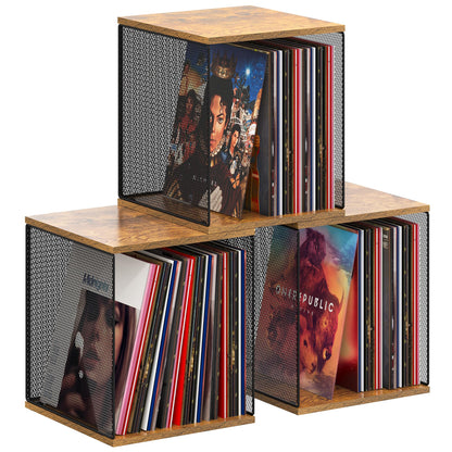 Dmevkic 3 Cube Vinyl Record Storage DIY Stackable 120-150 Records Visualize Album Storage Record Storage Crate