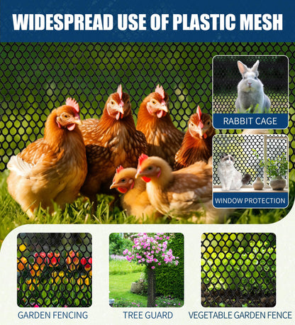 Moyios Black Plastic Chicken Wire Mesh Roll 15.7IN x 10FT, 500GSM Heavy Duty Hexagonal Fencing - Garden Netting for Poultry, Dog Rabbit Barrier, Floral Craft Wire, Easy to Cut Durable Mesh Fencing