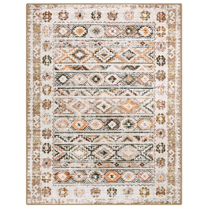 Wonnitar Boho Washable 5x7 Rugs, Moroccan Trellis Living Room Area Rug, Non-Slip Large Rug for Bedroom, Non-Shedding Western Ultra-Thin Floor Carpet for Kitchen Closet Dorm (Khaki/Multi,5'x7')