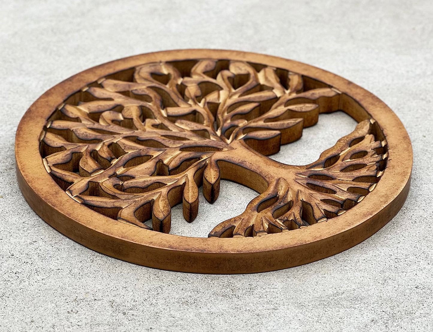 DharmaObjects Handcrafted Wooden Tree Of Life Wall Decor Hanging Art (Brown)