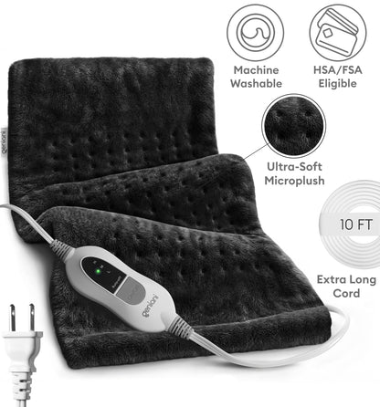 GENIANI Electric Throw - XL Electric Heating Pad for Back Pain & Cramps Relief, Birthday for Women Men Auto Shut Off, Machine Washable, Heat Pad for Neck & Shoulder, 12×24", Tabby Gray