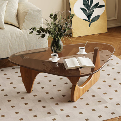 JCAJCA Coffee Table for Living Room Mid Century Modern Center Table with Glass Top and Wood, 36 Inch, Brown/Walnut