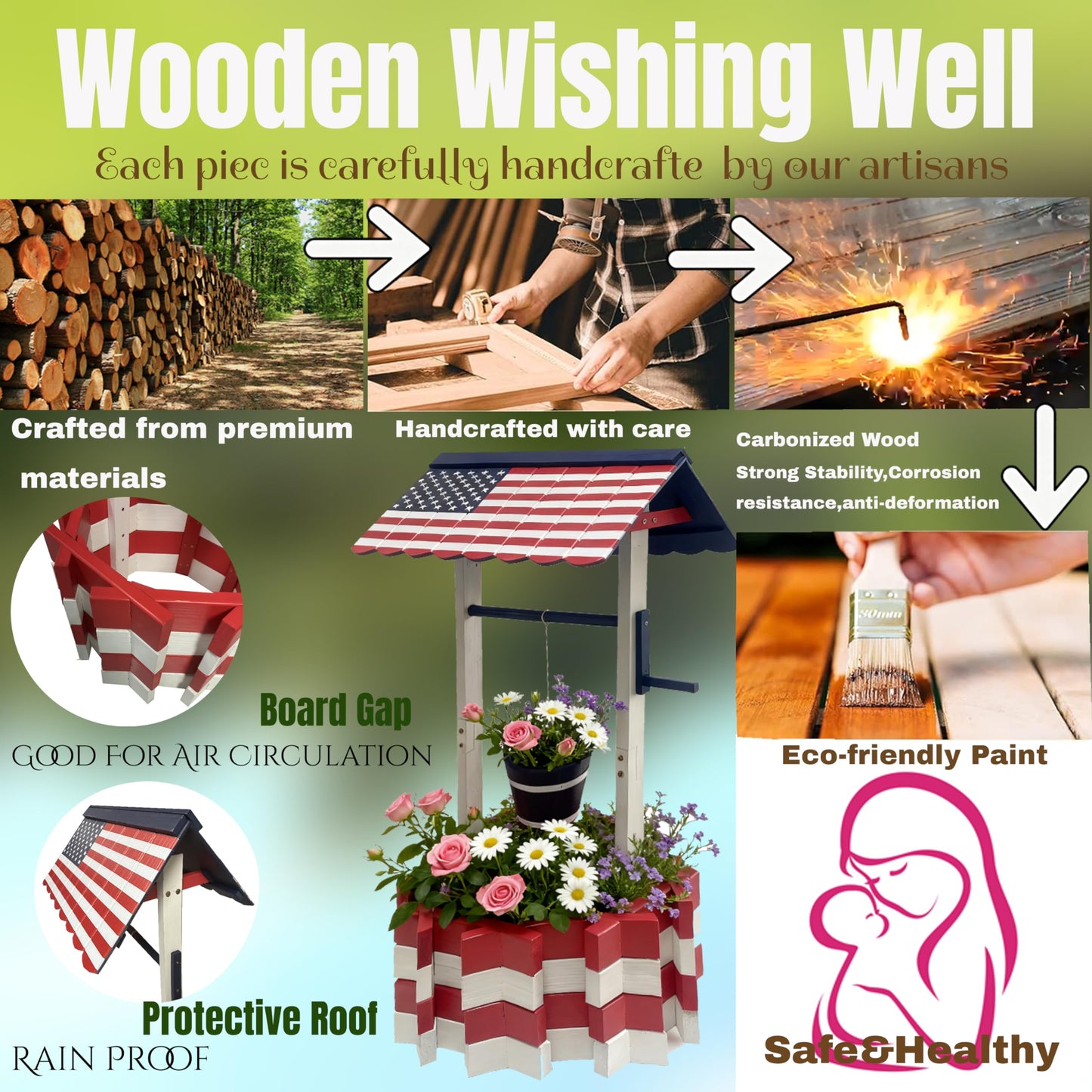 NestNature Wishing Wells for Outside|Wooden Wishing Well Planter for Yard
