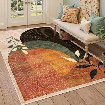 MUJOO 3x5 Washable Rugs Boho Area Rug Low Pile Non Slip Mid Century Modern