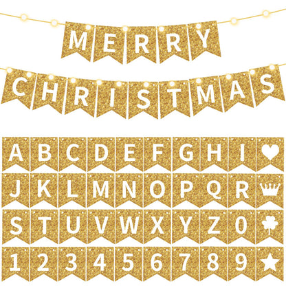 TaoBary 135 Pcs DIY Banner Custom Letters Kit Make Your Own Banner for Birthday Graduation Party Decor Include 107 Letters and Numbers, 16 Symbols, 2 String Lights, 5 Needles, 5 Rope (Gold)