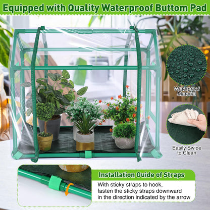 Mini Greenhouse with Potting Mat for Indoor Plant, Heavy Duty Portable Green House with Waterproof Pot Pad for Small Plants, Clear Small Plant Tent for Seed Humidity (Green)