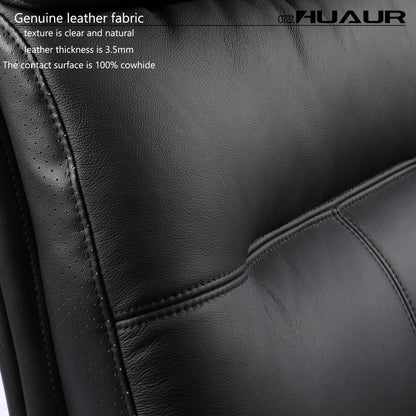 HUAUR Genuine Leather Modern Executive Chair High-Back Support 90 to 150 Degrees Tilt and Upholstered Home Desk Chair with Base 360LB Capacity Swivel Computer Office Chair (Black)