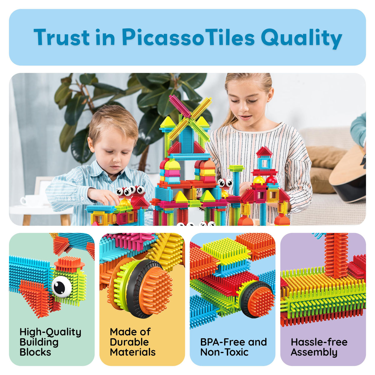PicassoTiles Toys 112 Piece Hedgehog Blocks STEM Building Tiles Set Construction Learning Toy Stacking Interlock Block, Creativity Beyond Imagination, Inspirational, Recreational, Educational PTB112