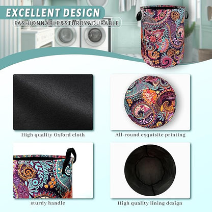 Mandala Paisley Laundry Hamper Retro Boho Colorful Laundry Basket