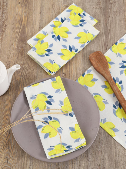 TARAN LIVING Printed Cotton Cloth Napkins Fall Dinner Napkin Set Reusable Machine Washable Fabric for Gifting, House Party Events, Home Decor, Craft - 18"x18" - Set of 4 - Lemon Print