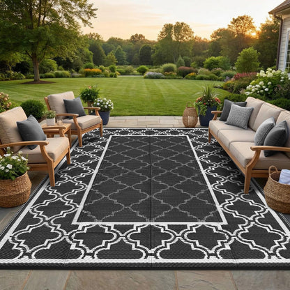 Garvee Reversible Outdoor Rug 5x8, Waterproof Outdoor Plastic Straw Rug with Interlacing Pattern, RV Mat for Picnics, Patio, Camping, Balcony, Deck, Backyard, Porch