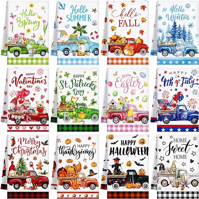 12 Pcs Seasonal Kitchen Towels Set