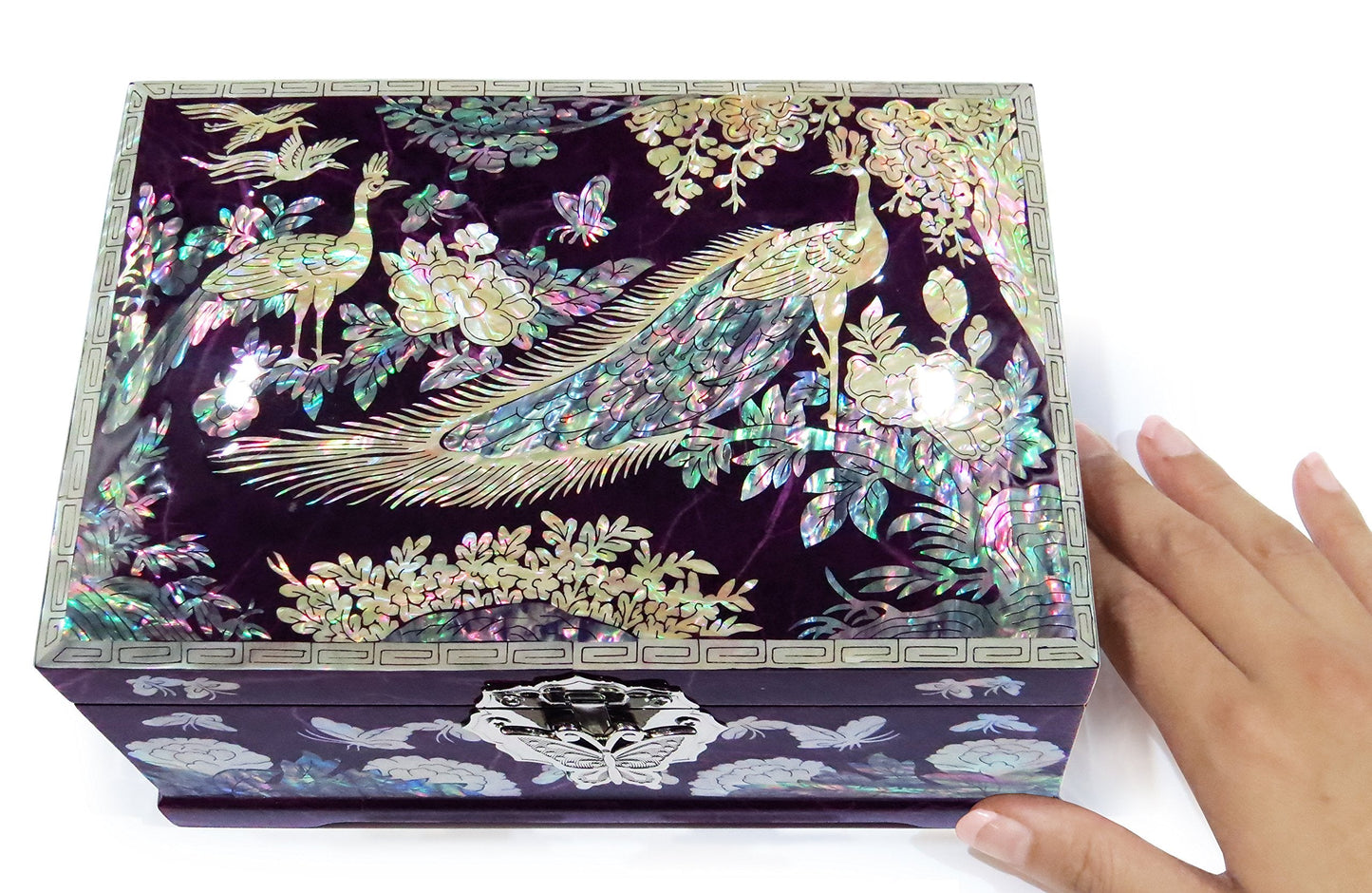 MADDesign Mother of Pearl Jewelry Box Multilevel Peacock Design