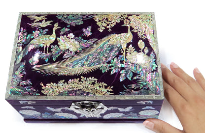 MADDesign Mother of Pearl Jewelry Box Multilevel Peacock Design