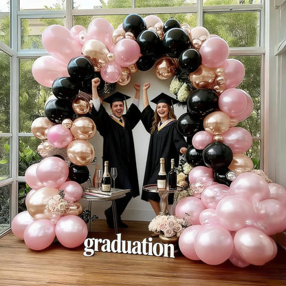 Pink Black Balloon Arch Kit - Double Stuffed Pastel Pearl Baby Pink Balloon Garland with Champagne Rose Gold Balloons for Birthday Bridal Baby Shower Wedding Graduation Party Decoration