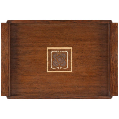 Stickley Mission Rose Serving Tray, Solid Oak in Natural Finish, Decorative Inlay of Maple, Bird's-Eye Maple & Walnut, Mission Style, Gift Box, 20.75in W x 14in D