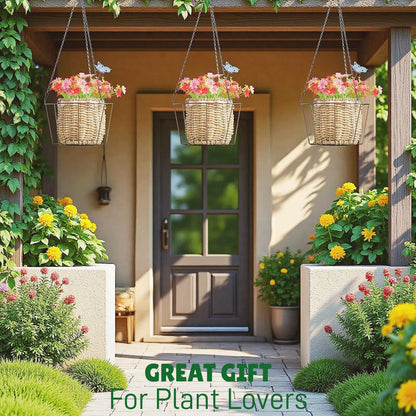 ZYUXUAN Metal & Macrame Plant Hanger Indoor/Outdoor Use – Heavy Duty Hanging Planter Holder with Basket for Ceiling, Window, Patio – Decorative Hanging Pot Tray for Plants(12 Inch, 2-Pack)