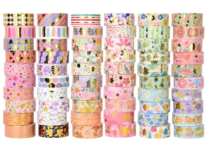 Sifaolp 60 Rolls Washi Tape Set, 15 mm Gold Foil Cute Pattern Floral Decorative for Journaling Supplies