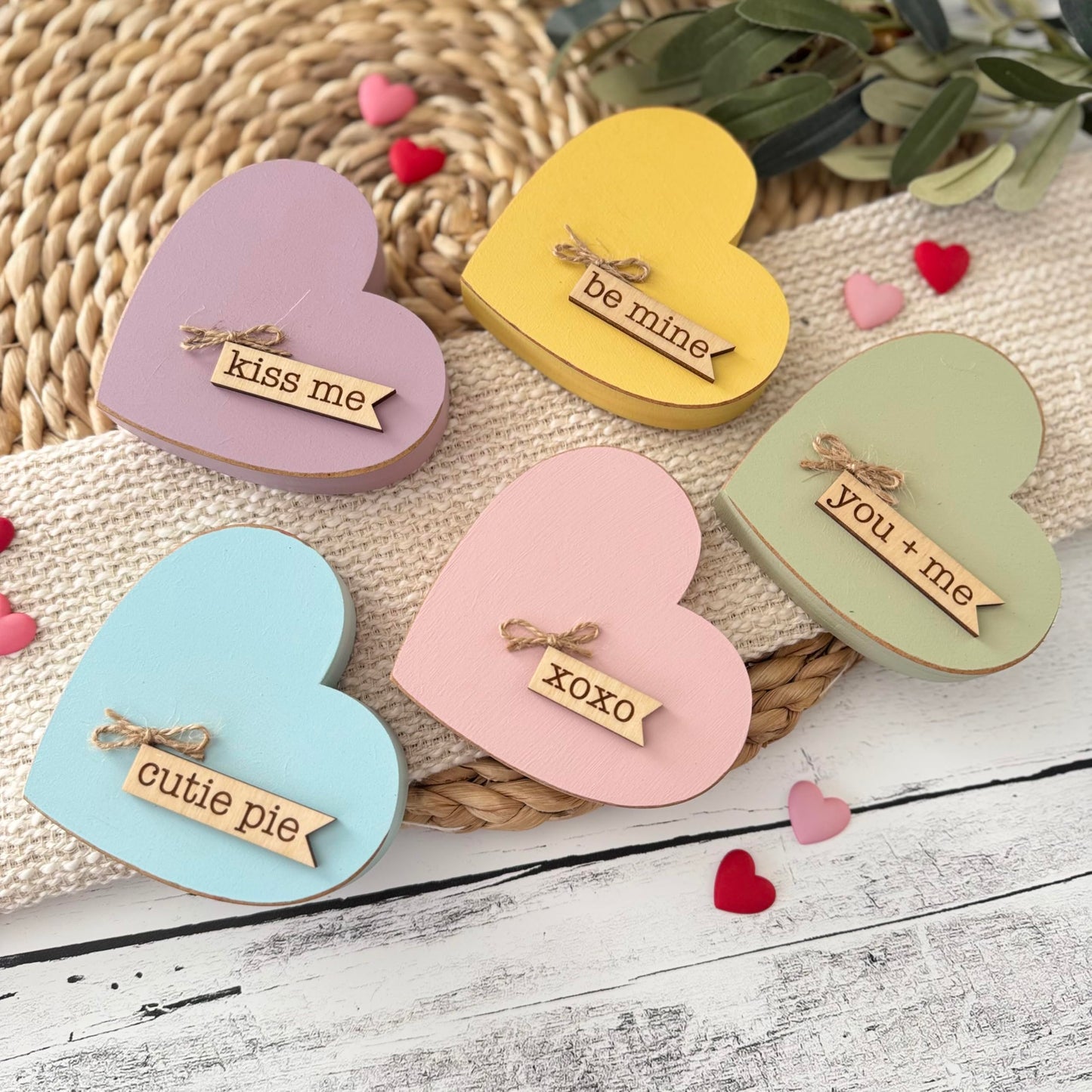 Chunky Wooden Conversation Heart Decor, Valentine’s Day Tiered Tray Shelf Sitter, Farmhouse Valentine Decoration, Candy Heart Inspired Valentine Decor (Blue)
