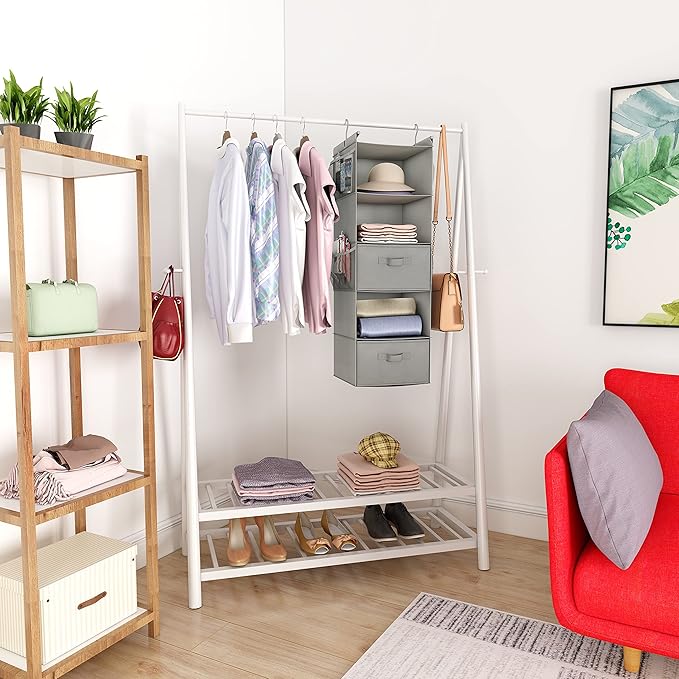 MAX Houser 5 Tier Shelf Hanging Closet Organizer, Cloth Hanging Shelf