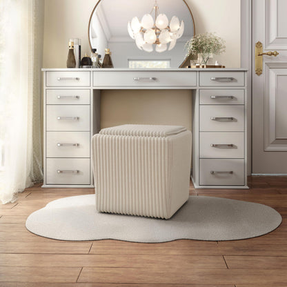 Furniture of America Lennox Modern Chenille 17-inch Square Storage Ottoman with Reversible Tray Top, Upholstered Footstool for Living Room, Bedroom, Entryway, Beige Pink
