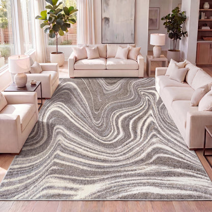JONATHAN Y Eleni Abstract Marble Brown/Cream Indoor Area Rug 5x8, Contemporary,Glam,Casual,Transitional, Easy-Cleaning for Living Room,Bedroom,Kitchen,Pet Friendly,Non-Shedding (SEU301B-5)