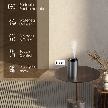 Waterless Essential Oil Diffuser, Diffuser,Portable Aromatherapy Diffuser,Light Show,3 Countdown Timers & 3 Mist Levels for Home, Room, Car, Office (Black)