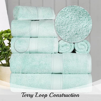 SUPERIOR Egyptian Cotton Pile 8 Piece Towel Set, Includes 2 Bath, 2 Hand