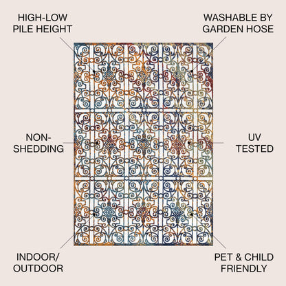 JONATHAN Y Ornate Trellis Indoor Outdoor Area Rug 3X5 Cream/Blue/Orange, Cetara for Backyard, Patio, Porch, Easy-Cleaning, High Traffic, Pet-Friendly, Non-Shedding (AMC111A-3)