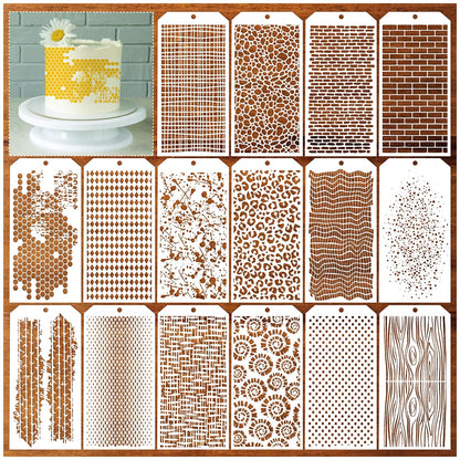 16 Pieces Stencils for Painting, Abstract Texture Stencils Crafts Reusable Layering Stencil Brick Shoe Pattern Templates for Drawing Card Making Canvas Furniture Paper