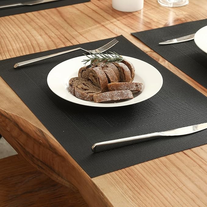 Leetaltree Black Frame Placemats Set of 4 - Heat Resistant Non-Slip Place mats for Dining Table, Washable Durable PVC Vinyl Woven Table Mats（Black Frame, 4）