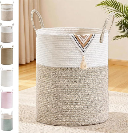 Tall Laundry Basket with Handles, 88L Portable Dirty Clothes Hamper, Boho