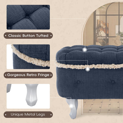Christopher Knight Home Etele Mid-Century Modern Fabric Upholstered Ottoman with Storage, Wooden Living Room Sofa Ottoman Footrest, Entryway Ottoman Foot Stool, Toy Box Storage for Living Room, Blue