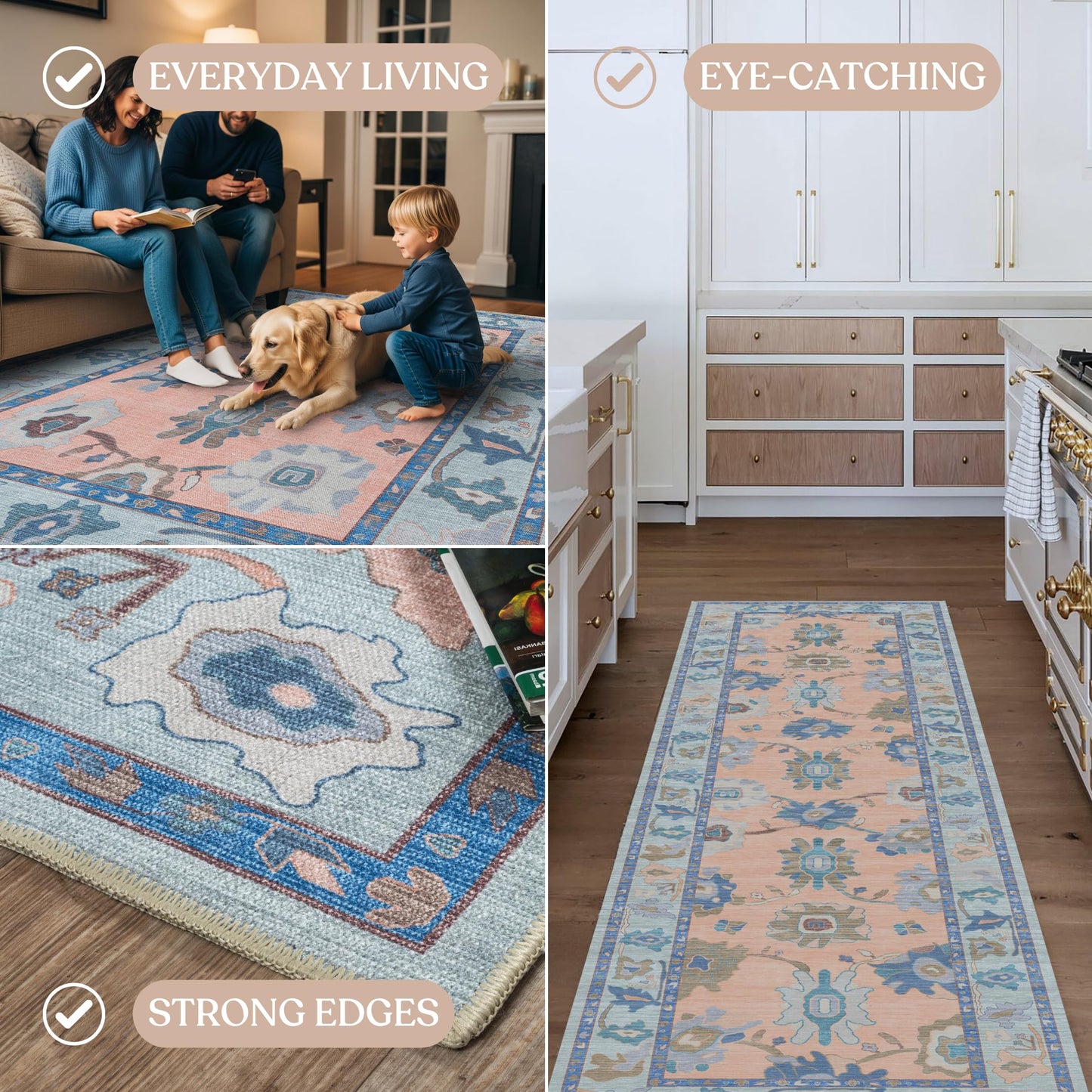 Fame Living Modern Oushak Rug, Vintage, Turkish, Eclectic, Floral, Pastel, Washable, Area Rugs for Living Room, Dining, Bedroom, Office, Entryway, Foyer, Playroom, Nursery, 5'x6'9"