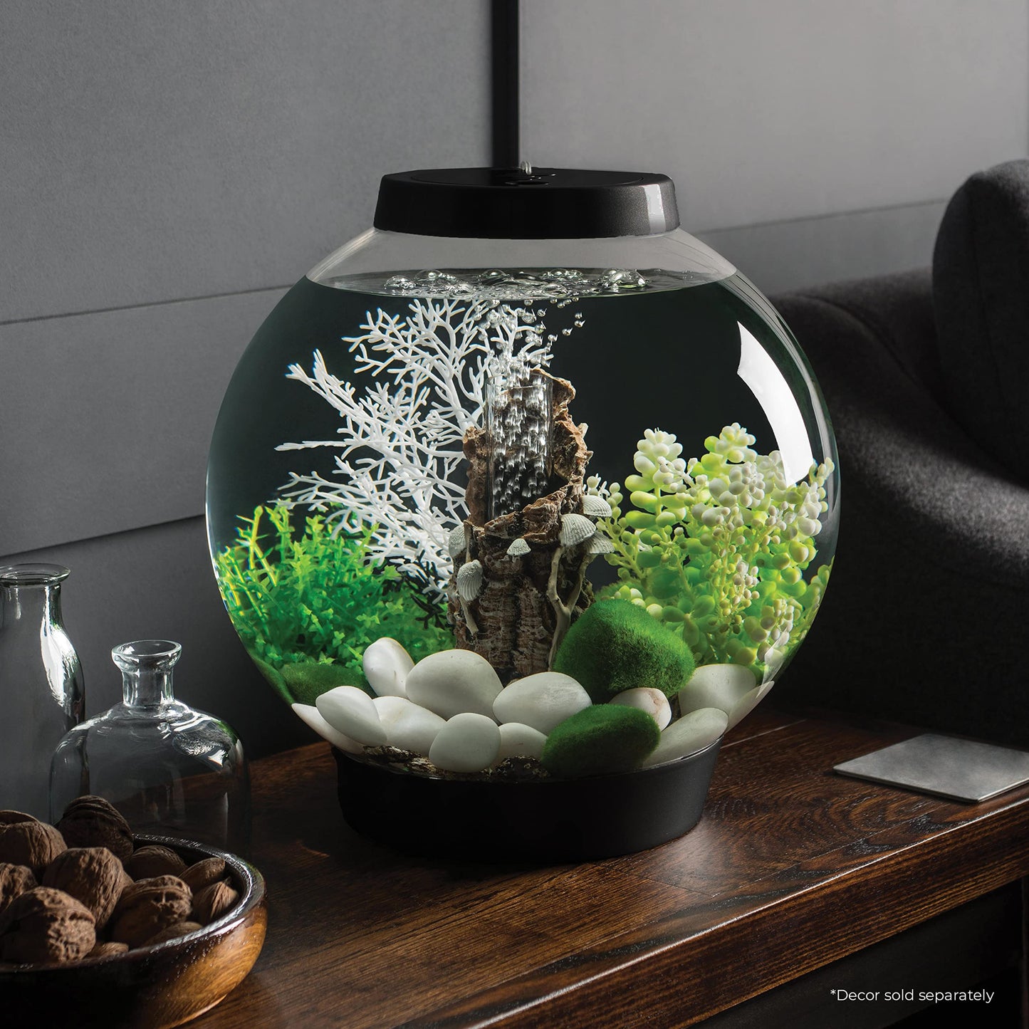 biOrb Classic 15 Acrylic 4-Gallon Aquarium with White LED Lights Modern Compact Tank for Tabletop or Desktop Display, Black-Trimmed Tank