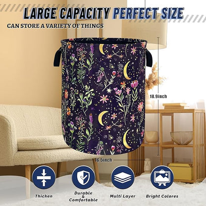 Moon Wild Flowers Laundry Basket Oxford Cloth Colorful Floral Laundry Hamper