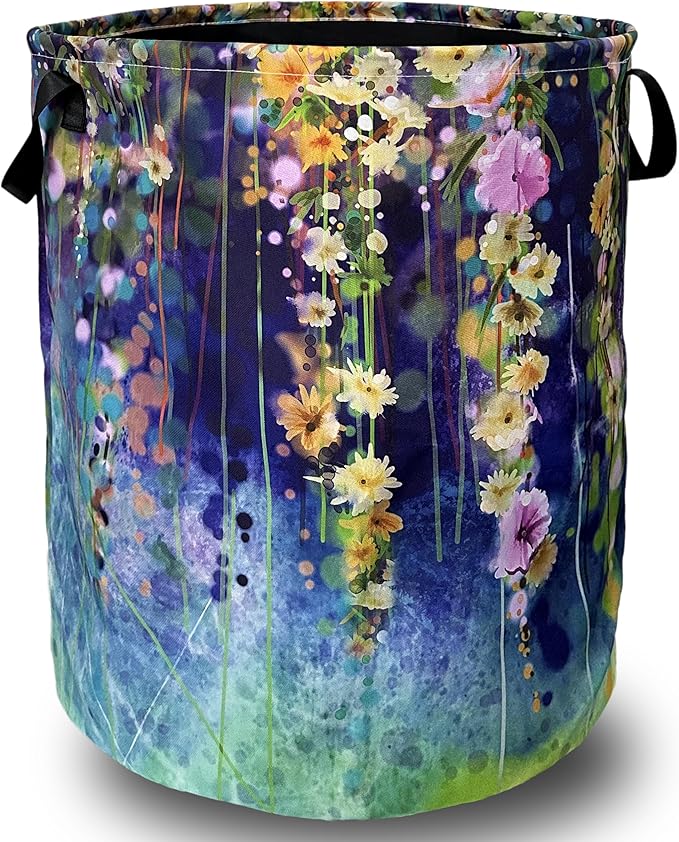 Beautiful Blue Green Floral Laundry Basket Foldable