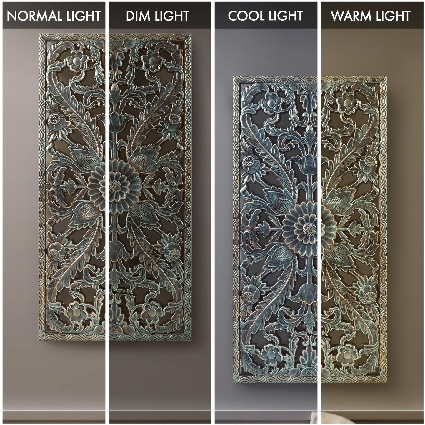 Madison Park Carved Wood Wall Art 2 Piece, Floral Wooden Carving Wall Decor, Blue Wall Art Living Room Bedroom, Copper Embellished Boho, Ready to Hang, 15.75"W x 31.5"L, Patina Blue