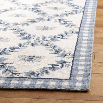 SAFAVIEH Chelsea Collection Area Rug - 2' x 3', Ivory & Blue, French Country Trellis Design, Hand-Hooked Wool, Ideal for The Living Room, Bedroom, Dining Room (HK55D-23)