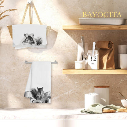 BAYOGITA Funny Squirrel Decor Bathroom Hand Towels Gifts, Gifts for Squirrel Lovers, Cute Animal Decorative Hand Towels for Kids Bathroom Washroom Restroom, 16x24 Inch Set of 2