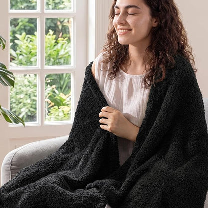 Exclusivo Mezcla Fleece Black Throw Blanket for Couch Sofa, Ultra Soft, Lightweight and Fluffy Blankets for Women, All Season, 50x60 Inches