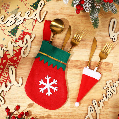 Geetery 24 Set Christmas Cutlery Tableware Holders Christmas Santa Hats Silverware Holders Christmas Socks Silverware Holders and Wooden Cutout Letter Signs for Party Dinner Table Decorations