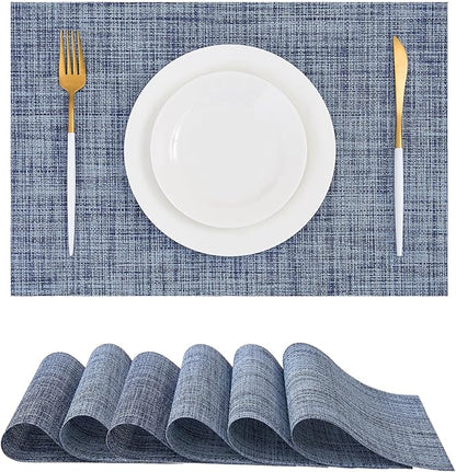 Leetaltree Deep Navy Woven Placemats Set of 6 - Heat Resistant Non-Slip Place mats for Dining Table, Washable Durable PVC Vinyl Woven Table Mats(Deep Navy, 6)